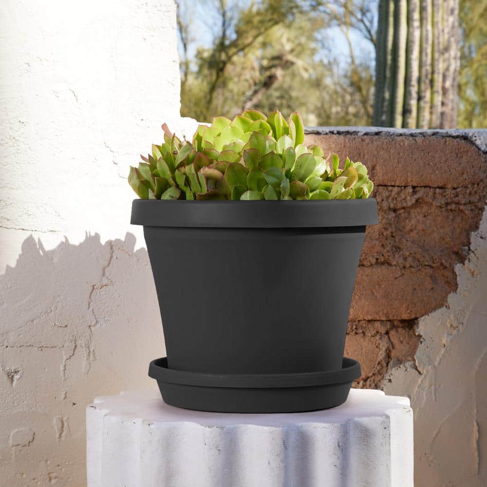 Bloem 12" Black Tapered Resin Planter with Drainage Holes