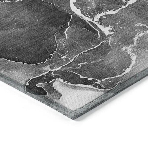 Black Gray and White 8 ft. x 10 ft. Abstract Indoor / Outdoor Area Rug