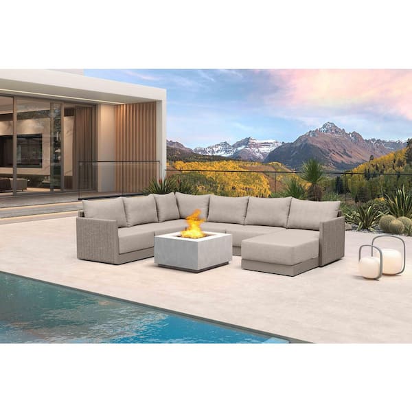 7 Pieces Patio Conversation Sets with Ottoman All Weather Outdoor Couch Sectional Set with Cushion Beige
