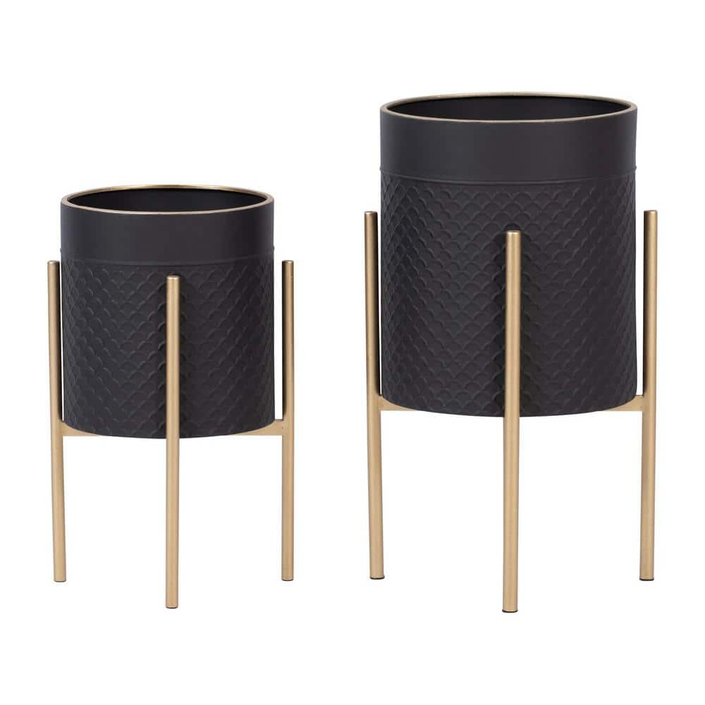Black S/2 Scales Planter on Iron Stand, BLK/GLD-14.00 in. x 14.00 in. x 23.