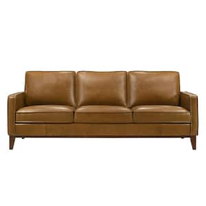 New Classic Furniture Caspar 85 in. Caramel Square Arm Leather Rectangle Sofa, Caramel