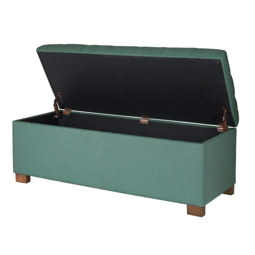 Teal Tufted Fabric Storage Bench with Wood Legs