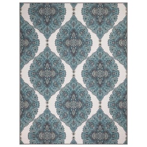 Ottohome Collection Non-Slip Rubberback Oriental Boho 5x7 Indoor Area Rug, 5 ft. x 6 ft. 6in., Blue