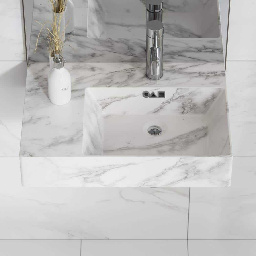 St. Tropez 24" White Marble Wall-Mount Bathroom Sink