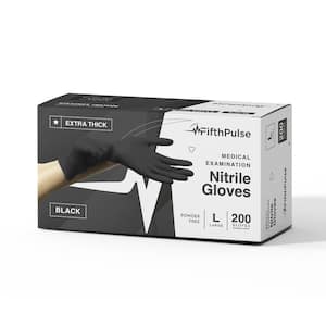 Large Nitrile Exam Latex Free and Powder Free THICKER Gloves - (4 mil) in Black - Box of 200