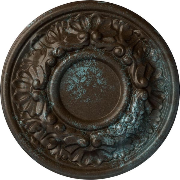 Ekena Millwork 7-1/2" x 1-1/8" Pessa Urethane Ceiling Medallion (Fits Canopies upto 2-1/2"), Hand-Painted Bronze Blue Patina