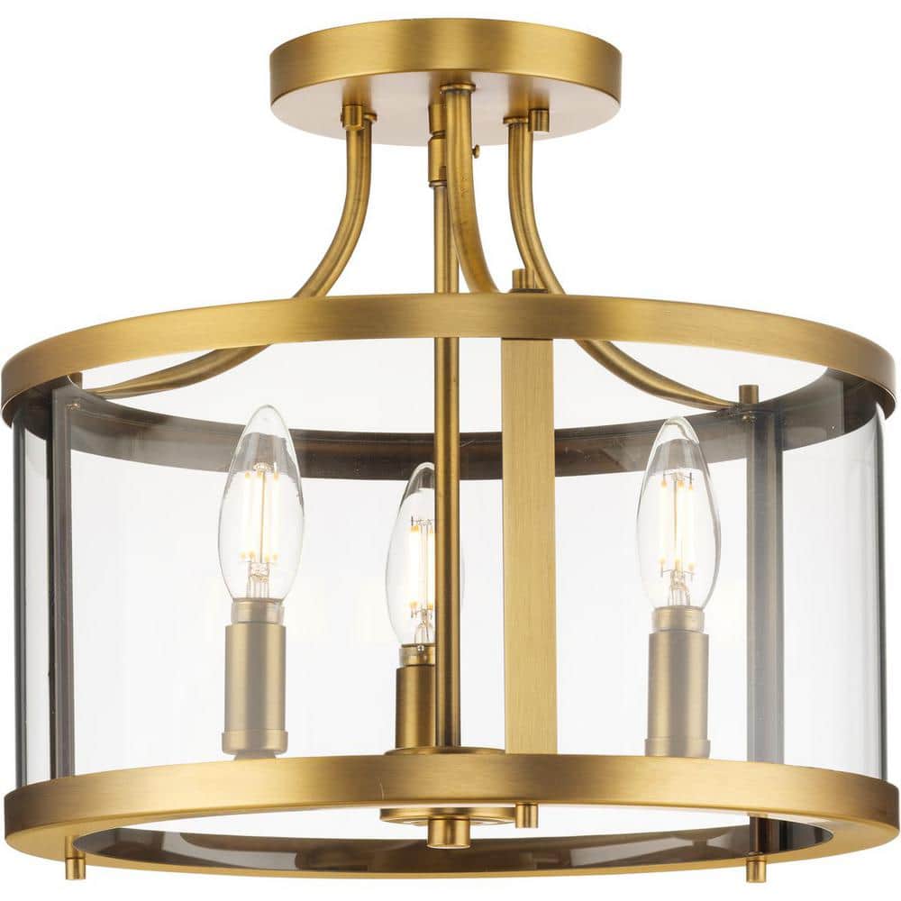 Gilliam 13" Vintage Brass and Glass Semi-Flush Mount Light