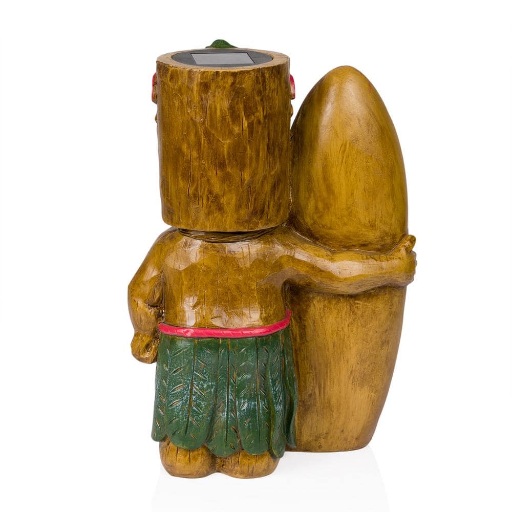 Solar Tiki Statue with Welcome Surfboard and LED Lights
