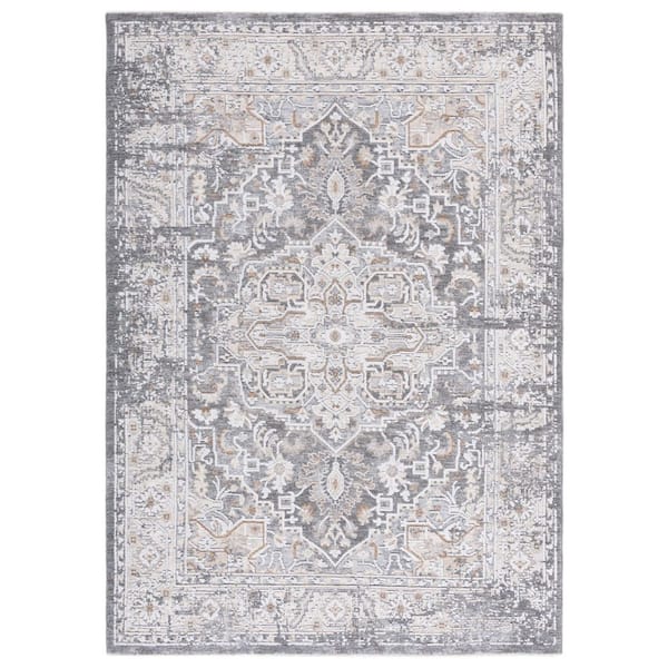 Finley 9 ft. x 12 ft. Dark Gray/Beige Ornate Medallion Area Rug