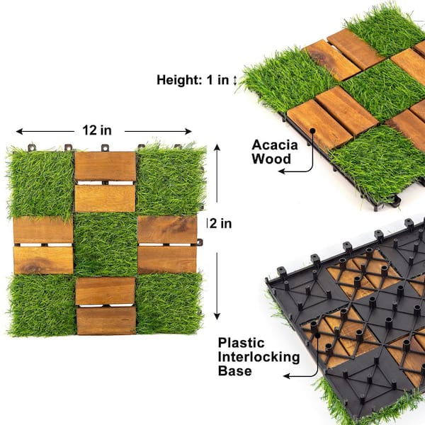 12 in. x 12 in. Acacia Wood Interlocking Flooring Tiles Grass Deck Tile Green 20 PINS (10-Pack)