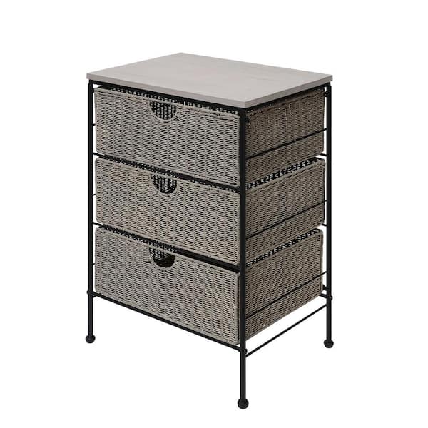 4d Concepts Arcadia Grey Wicker 3 Drawer Wood Top Chest 10145 The Home Depot