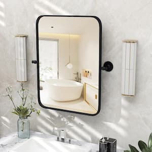 30 in. W x 22 in. H Pivot Rectangle Metal Framed Wall Mount Bathroom Vanity Mirror in Black