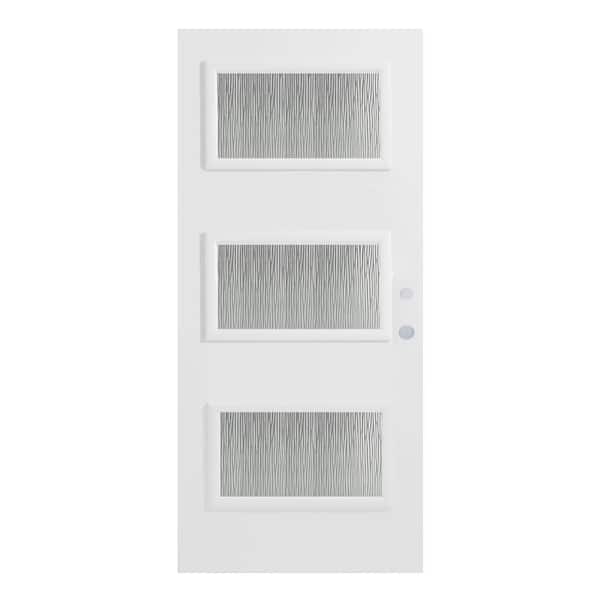 Stanley Doors 32 in. x 80 in. Dorothy Grain 3 Lite Painted White Left-Hand Inswing Steel Prehung Front Door