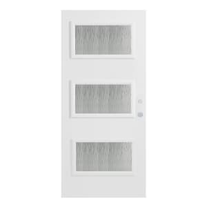 36 in. x 80 in. Dorothy Grain 3 Lite Painted White Left-Hand Inswing Steel Prehung Front Door