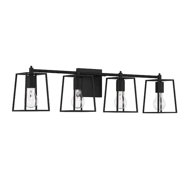 CRAFTMADE Dunn 31.75 in. 4 Light Flat Black Finish Vanity Light with Flat Black Steel Frame