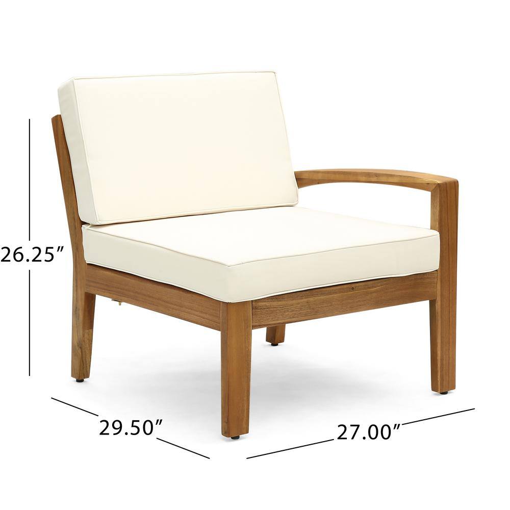 Large Light Brown Acacia Wood Outdoor Sectional Sofa with Beige Cushions