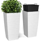 11.5 x 11.5 x 23 in. EverGreen White, M-Resin, Indoor/Outdoor Planter with Built-In Drainage, Duo Set, Large (2-Piece)