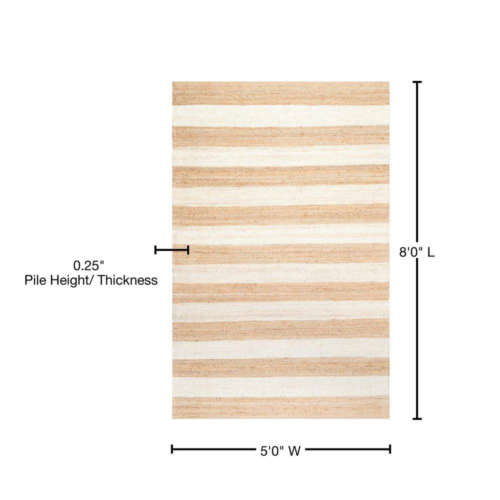 Bleached Denim Handmade Jute & Cotton 5' x 8' Striped Area Rug