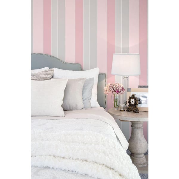Smart Stripes 2 Multi-Color Wide Stripe Wallpaper in Pink and Grey G67597 -  The Home Depot