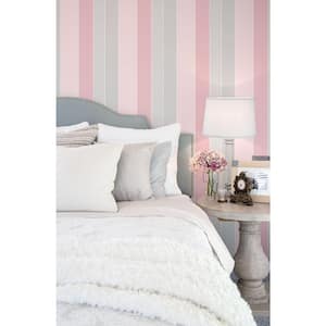 Smart Stripes 2 Multi-Color Wide Stripe Wallpaper in Pink and Grey