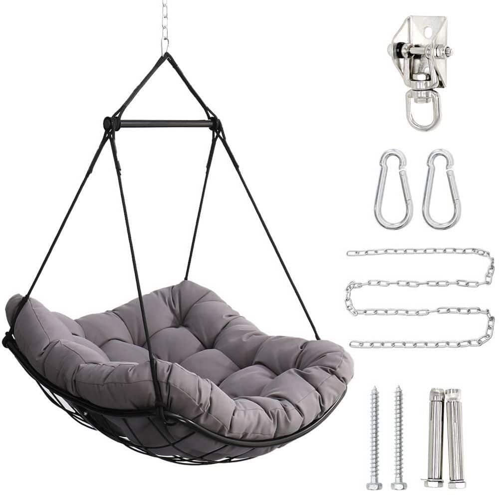 1-Person Aluminium Patio Hanging Hammock Chair Swing with Gray Cushion