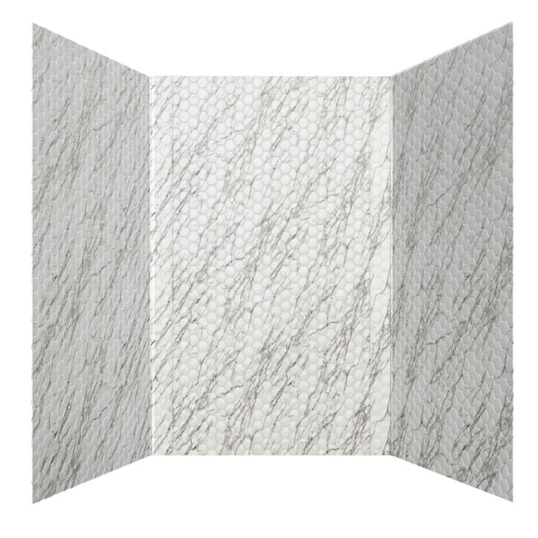 Hex Mini 60 in. W x 96 in. H x 42 in. D 3-Piece Glue-Up PVC Tub Surrounds Wall Panels in Marble