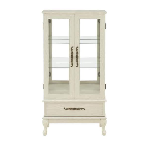 51.58 in. H White Curio Cabinet, Glass Display Cabinet, Wine Cabinet with LED Lights, 2-Doors and Adjustable Shelves