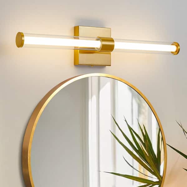 Deyidn 30.03 in. 2-Light Gold LED Vanity Light Bar with 24-Watt 4000K Warm Light Wall Sconces