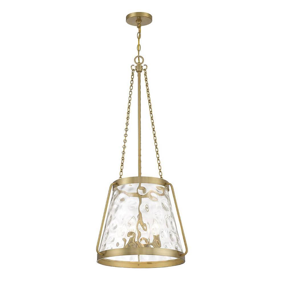 Crawford Warm Brass 4-Light Pendant with Clear Water Glass Shade