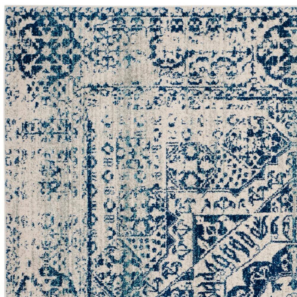 Navy and Ivory Square Synthetic Floral Area Rug