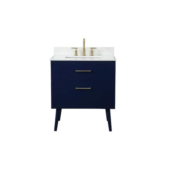 Unbranded Simply Living 30 in. W x 22 in. D x 33.5 in. H Bath Vanity in Blue with Ivory White Engineered Marble Top
