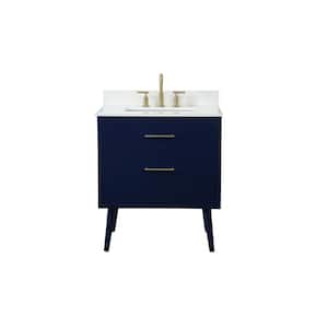 Timeless 30 in. W Single Bath Vanity in Blue with Engineered Stone Vanity Top in Ivory with White Basin with Backsplash
