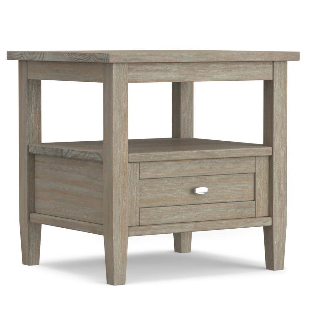 Rustic Distressed Gray Solid Wood End Table with Storage