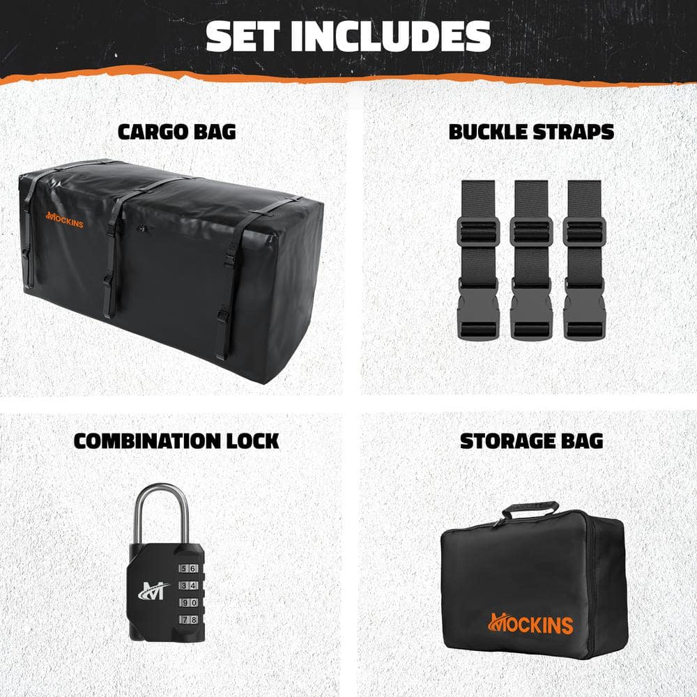 Mockins 40 Cu Ft Black Waterproof Hitch Cargo Bag with Straps and Lock