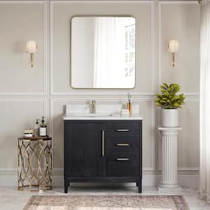 Gara 36 in. W x 22 in. D x 33.9 in. H Single Sink Bath Vanity in Fir Black with White Grain Composite Stone Top