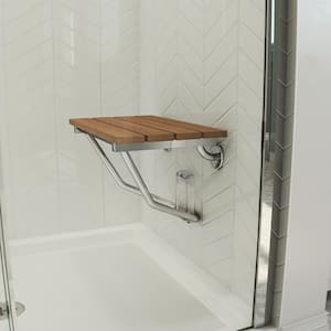 15-3/8 in. x 20 in. Natural Teak Wood Folding Shower Seat in Chrome