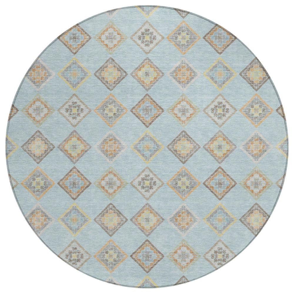 Chantille Machine Washable Indoor/Outdoor Abstract ACN2624 Sky 8 ft. x 8 ft. Round Rug price history on PriceWatchPro