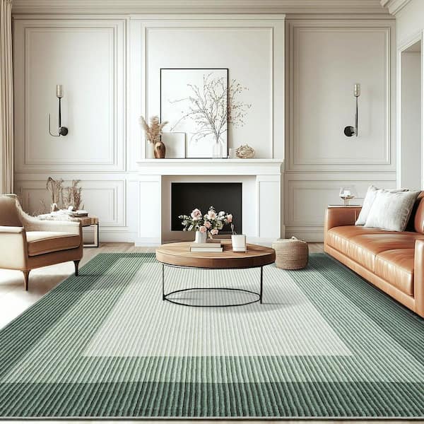 Large Area Rugs 8 x 10 ft. Green Abstract Printed Living Room Rugs Stain Resistant Contemporary Carpet Non-Slip Washable