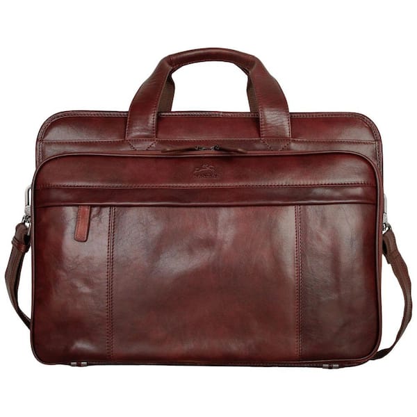 Pelle D'oro Brown Leather Double Compartment Top Zipper 15.6" Laptop / Tablet Briefcase