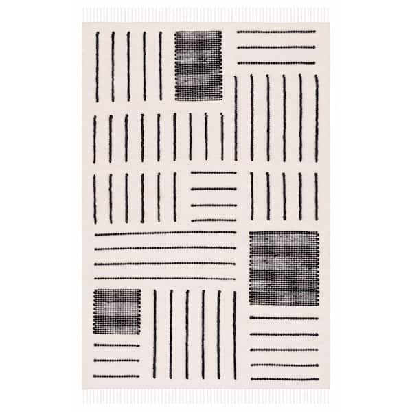 SAFAVIEH Kilim Ivory/Black Doormat 3 ft. x 5 ft. Striped Geometric Solid Color Area Rug