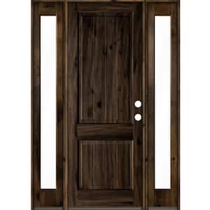 64 in. x 96 in. Rustic Knotty Alder Square Top Left-Hand/Inswing Clear Glass Black Stain Wood Prehung Front Door w/DFSL