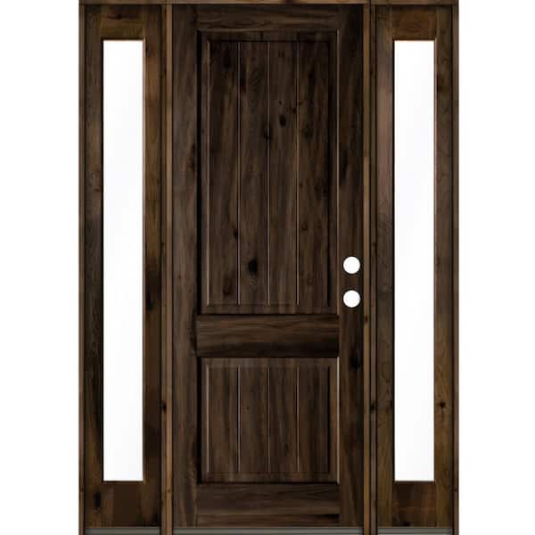 Krosswood Doors 64 in. x 96 in. Rustic Knotty Alder Square Top Left-Hand/Inswing Clear Glass Black Stain Wood Prehung Front Door w/DFSL