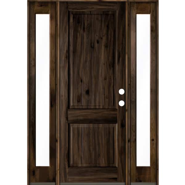 Krosswood Doors 70 in. x 96 in. Rustic Knotty Alder 2 Panel Left-Hand/Inswing Clear Glass Black Stain Wood Prehung Front Door w/Sidelite