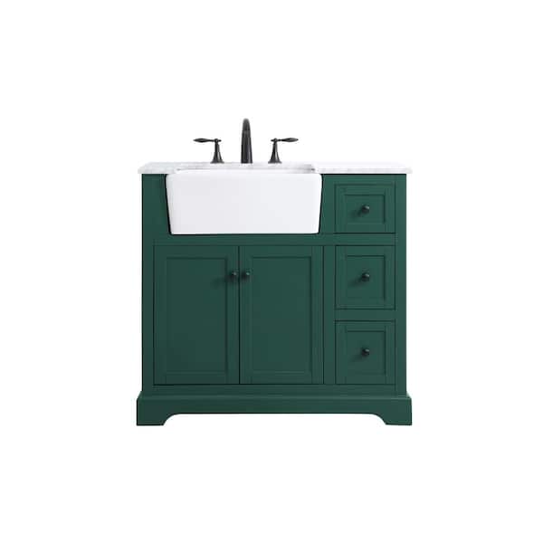 Unbranded Simply Living 36 in. W x 22 in. D x 34.75 in. H Bath Vanity in Green with Carrara White Marble Top