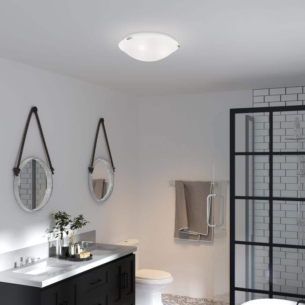 Transitional Brushed Nickel 3-Light Flush Mount with White Alabaster Glass