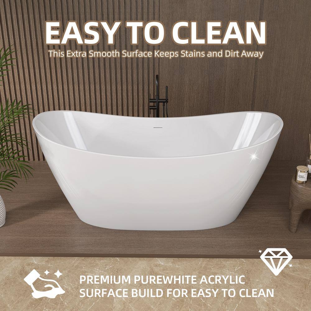 68'' White Acrylic Freestanding Double Slipper Soaking Tub