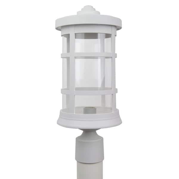 Artisan Cylinder 1-Light White Hardwired Outdoor Weather Resistant Plastic Post Light with Clear Lens No Bulb Included