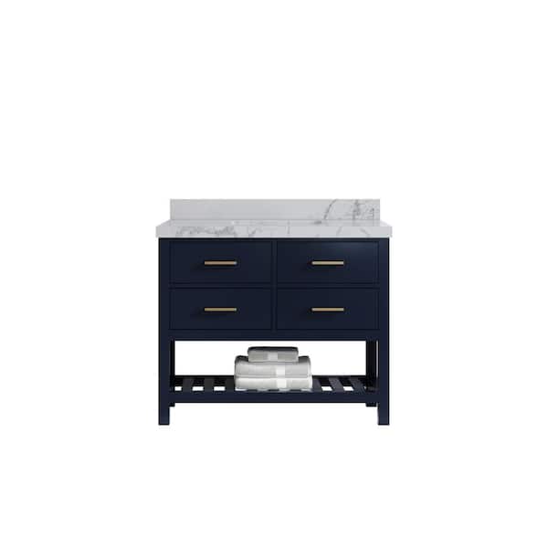 Willow Collections Parker 42 in. Single Sink Freestanding Navy Blue Bath Vanity with Venatino Qt. Top Unassembled