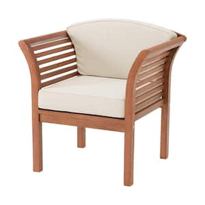 Stamford Eucalyptus Wood Outdoor Chair with Cushions, Natural (29in W x 24in D x 31in H)