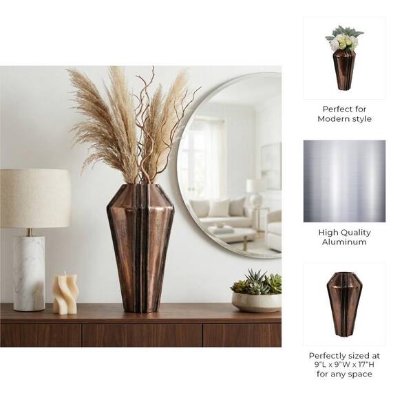 Liv & Skye 17 in. Bronze/Copper Metal Tapered Decorative Vase